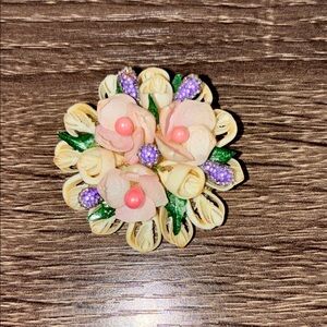 Vintage Seashell Floral Pink and Purple Brooch